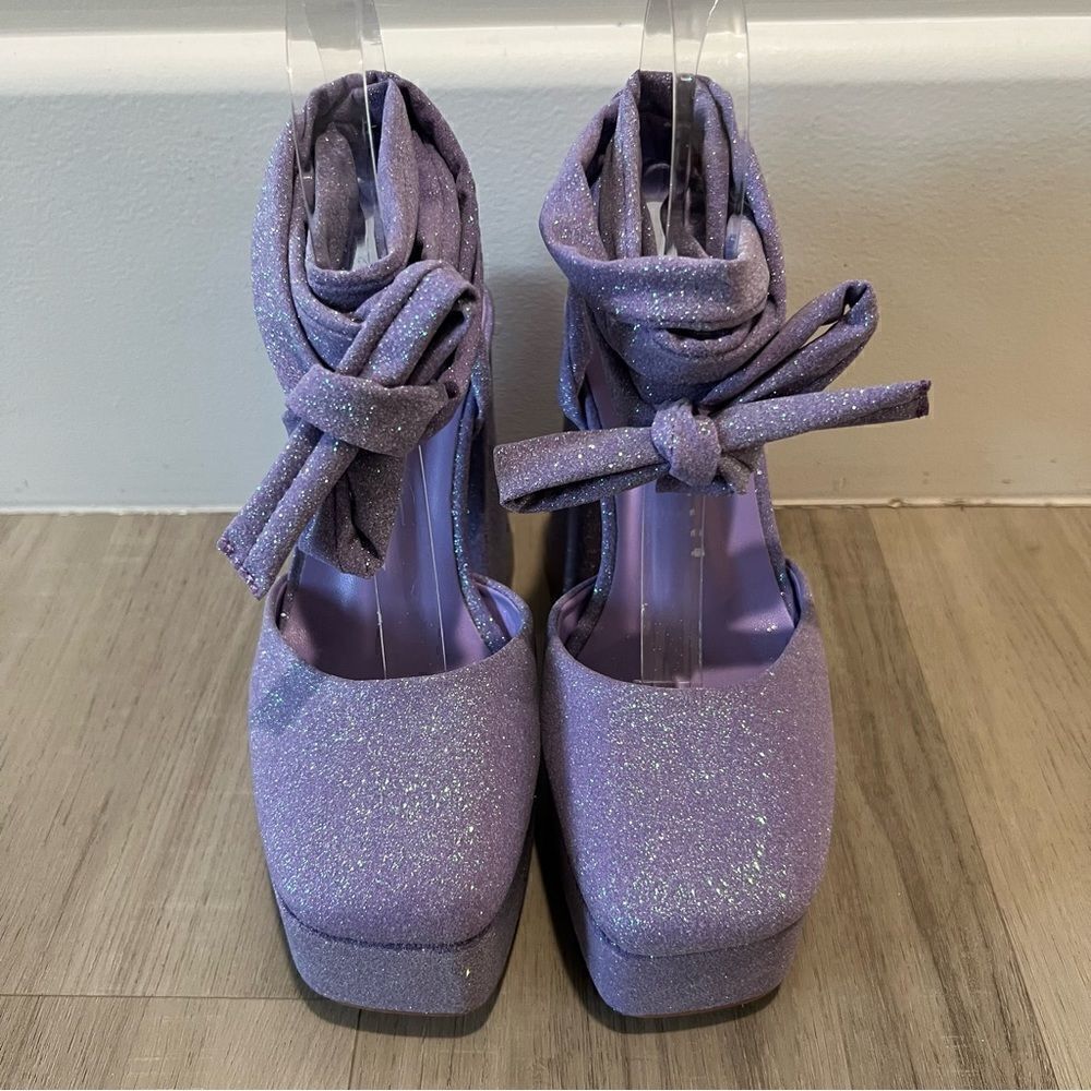 Daisy Street for Dolls Kill purple glitter platform tie up heels sz5 - Picture 8 of 9